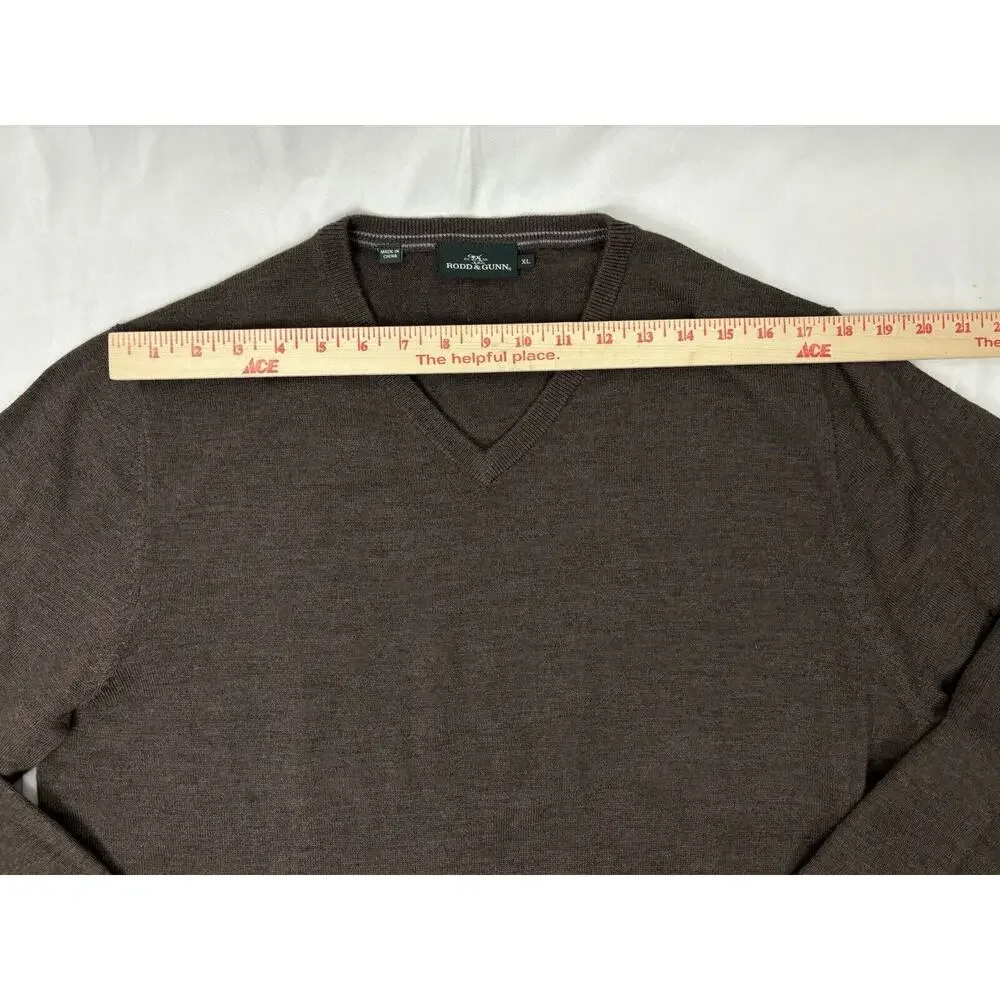 Rodd & Gunn Extra Fine Merino Wool Solid V-Neck Sweater Brown Men's XL